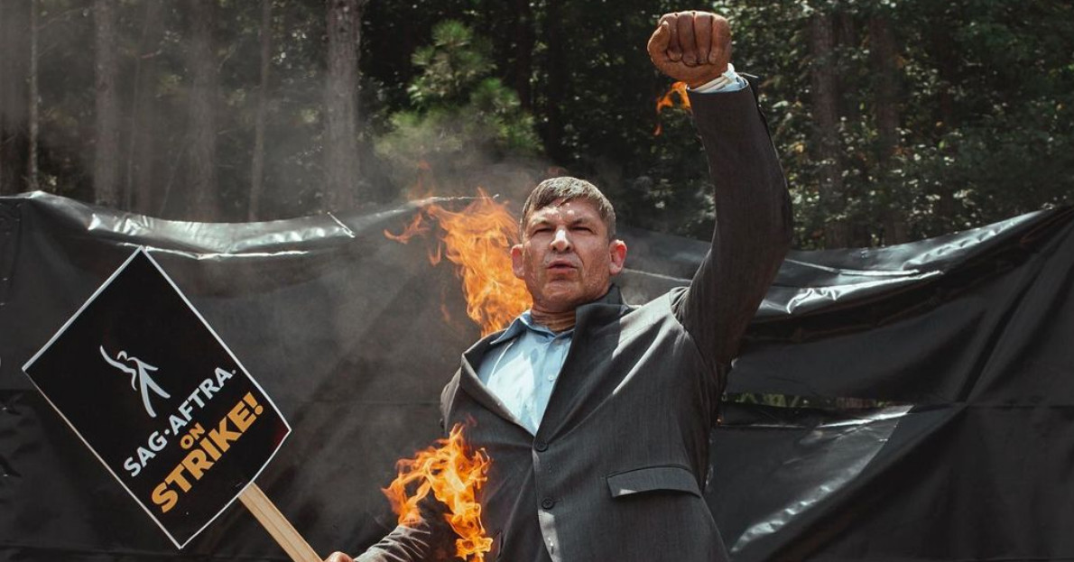 Featured image for Stunt Performer's Fiery Protest at SAG-AFTRA Strike Rally
