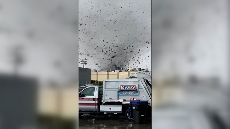 Tornado causes damage in Los Angeles area.