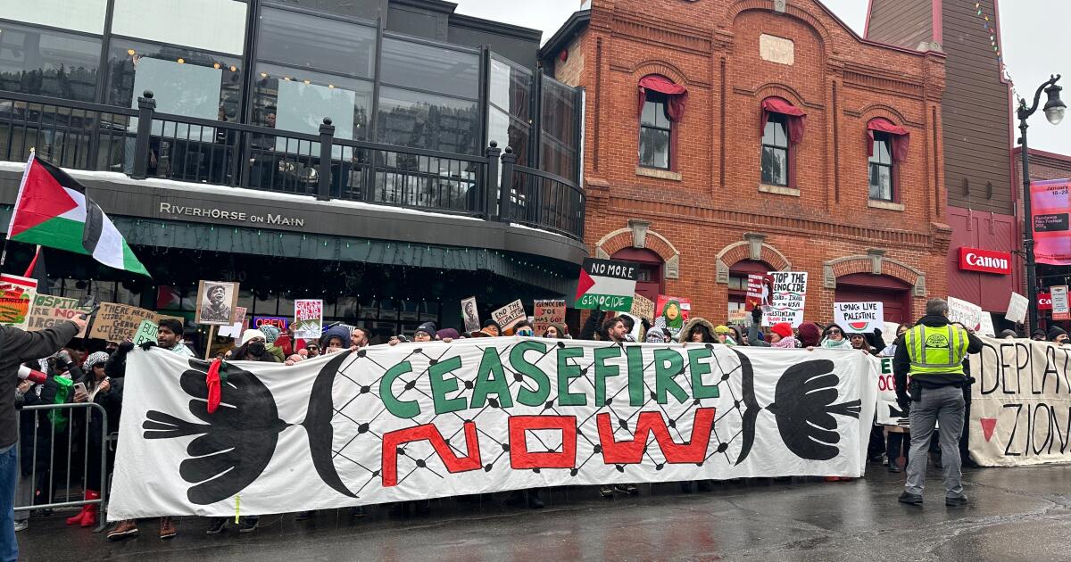Featured image for Pro-Palestinian Protest Shuts Down Main Street at 2024 Sundance Film Festival