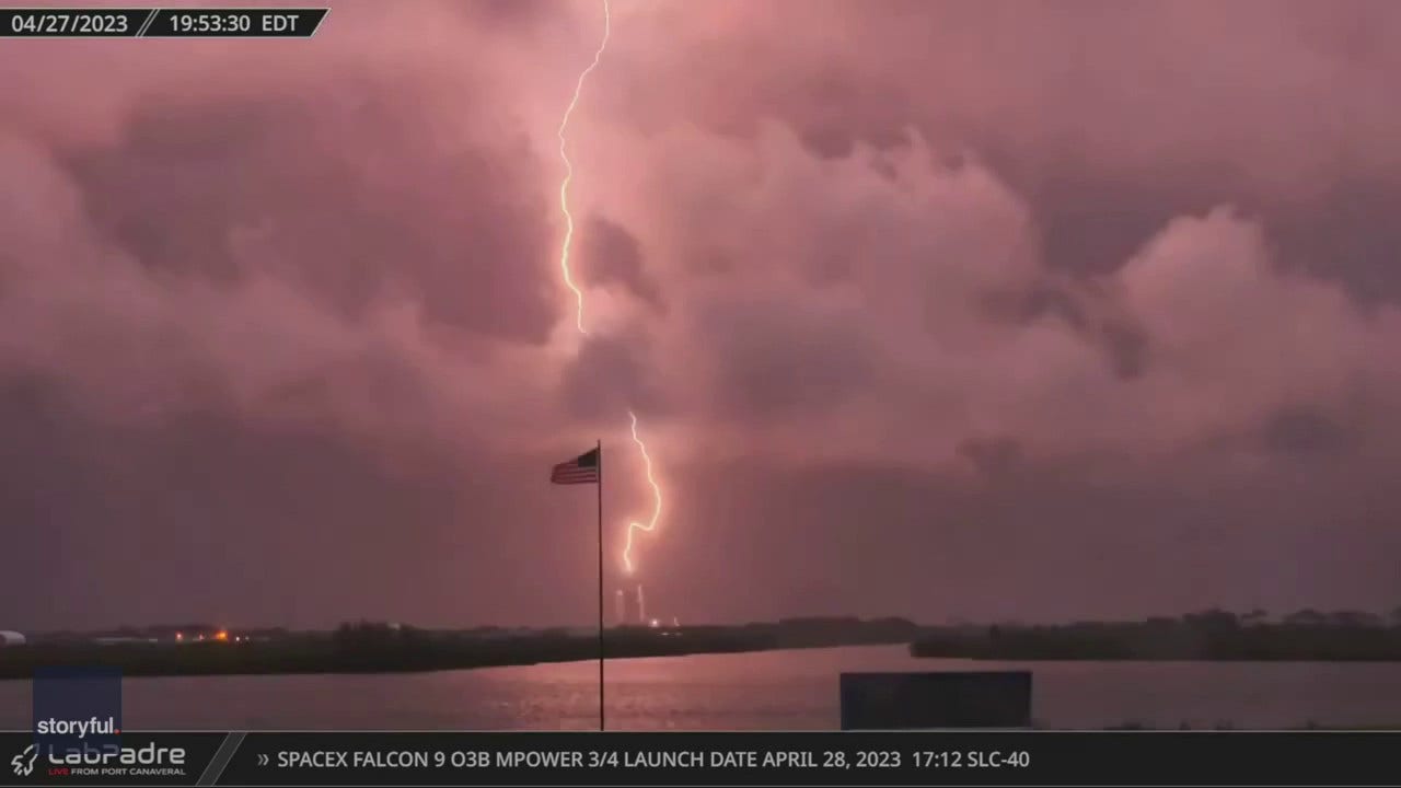 "Lightning Strikes SpaceX Launch Pad During Delayed Falcon Heavy Mission"