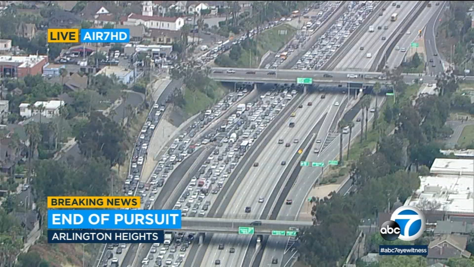 Stolen car police chase ends in crash on LA's 10 Freeway.