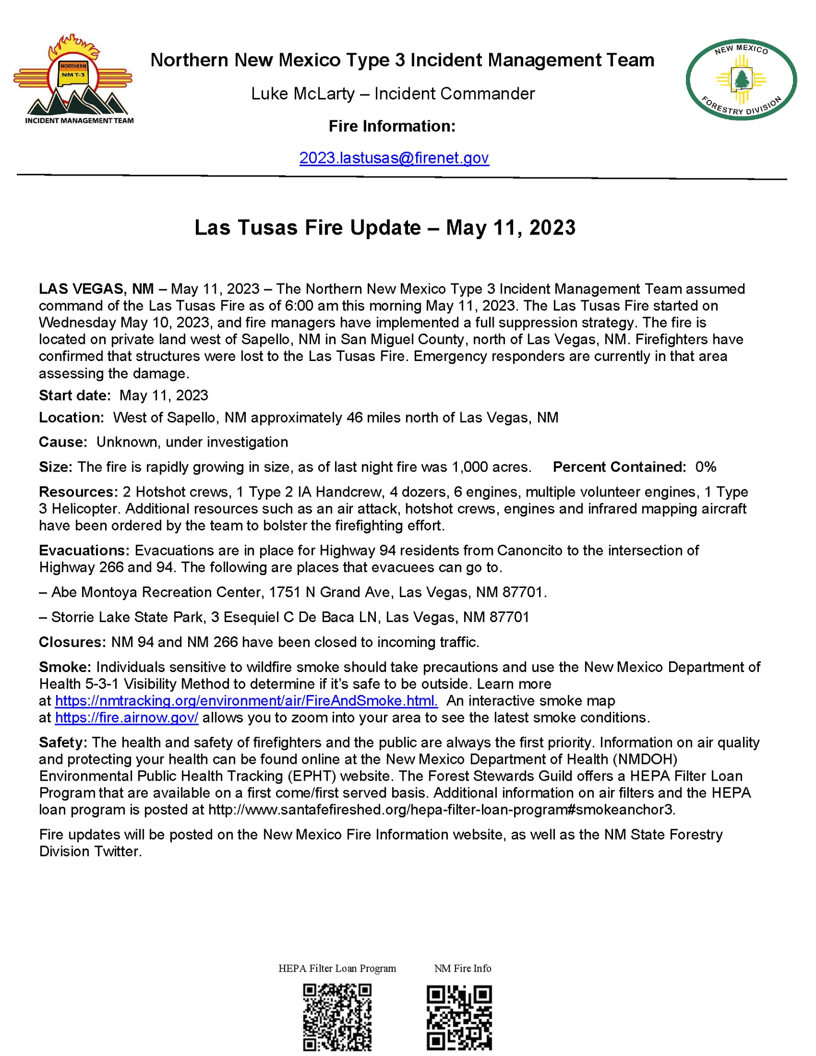 Las Tusas Fire Continues to Burn and Prompt Evacuations in San Miguel County #nmfire