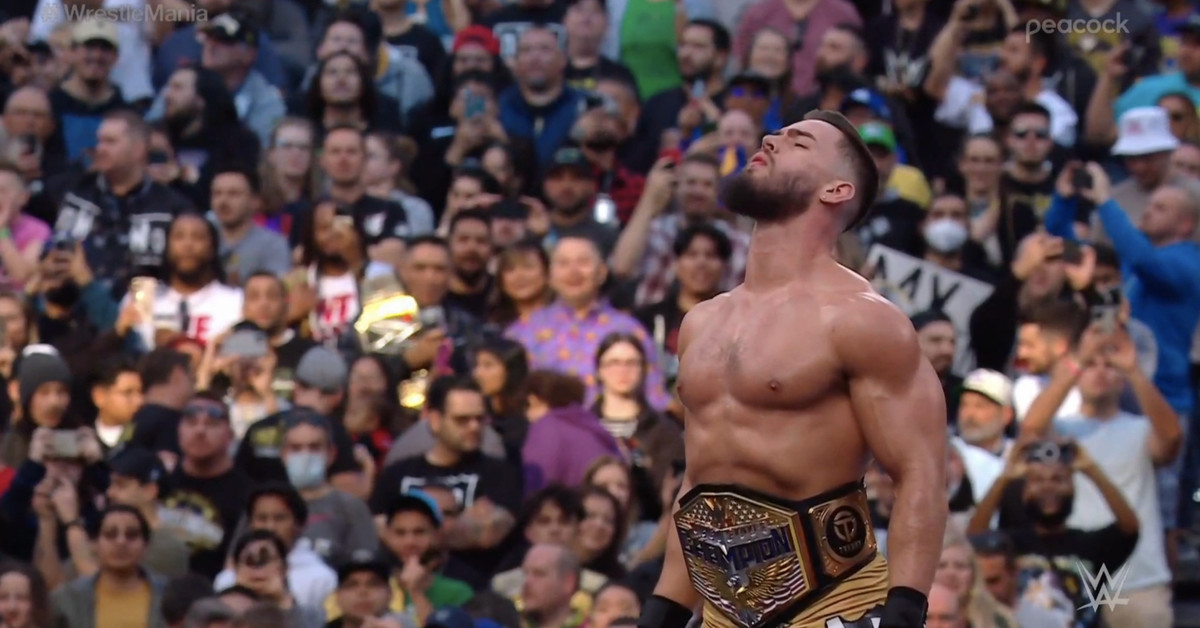 Austin Theory defeats John Cena to become United States Champion at WrestleMania 39.