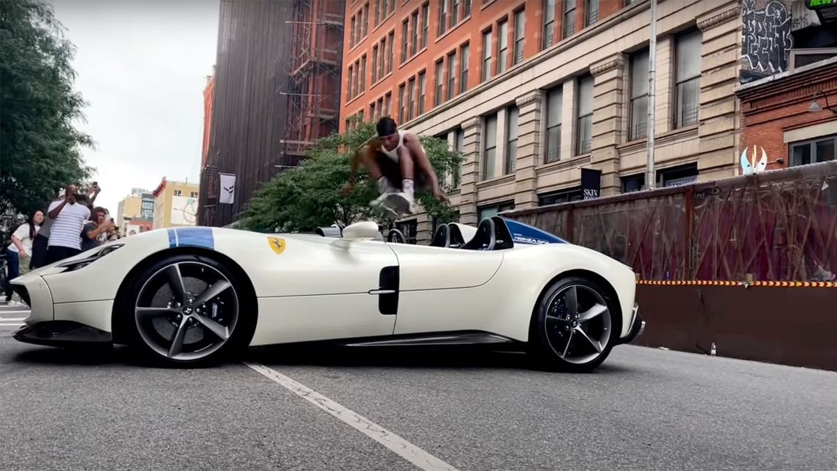 Skateboarder Tyshawn Jones Ollies Over $5M Ferrari Monza SP2 in NYC