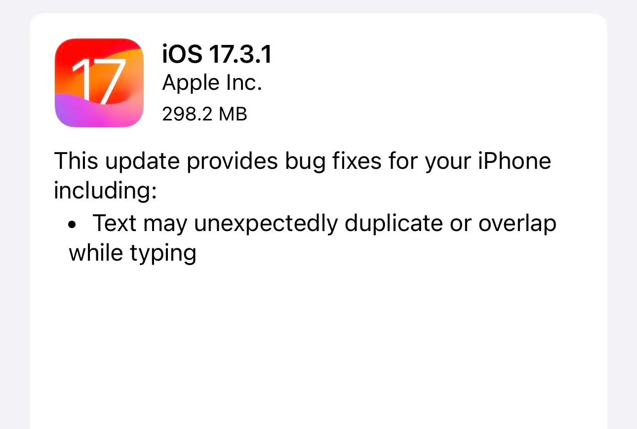 "Apple's iOS 17.3.1 Update Fixes Text Bug for iPhone Users"