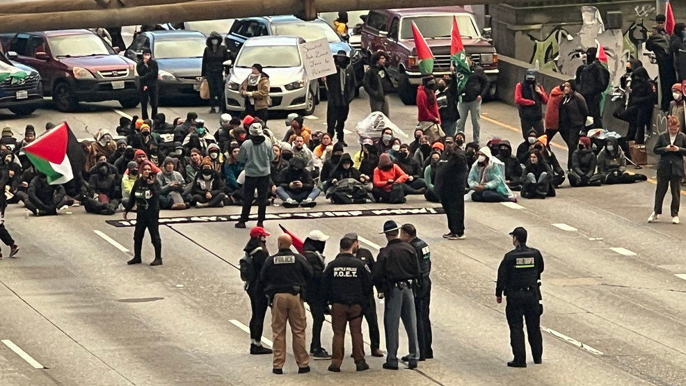 Featured image for "Seattle's I-5 Shut Down by Pro-Palestinian Ceasefire Protesters"