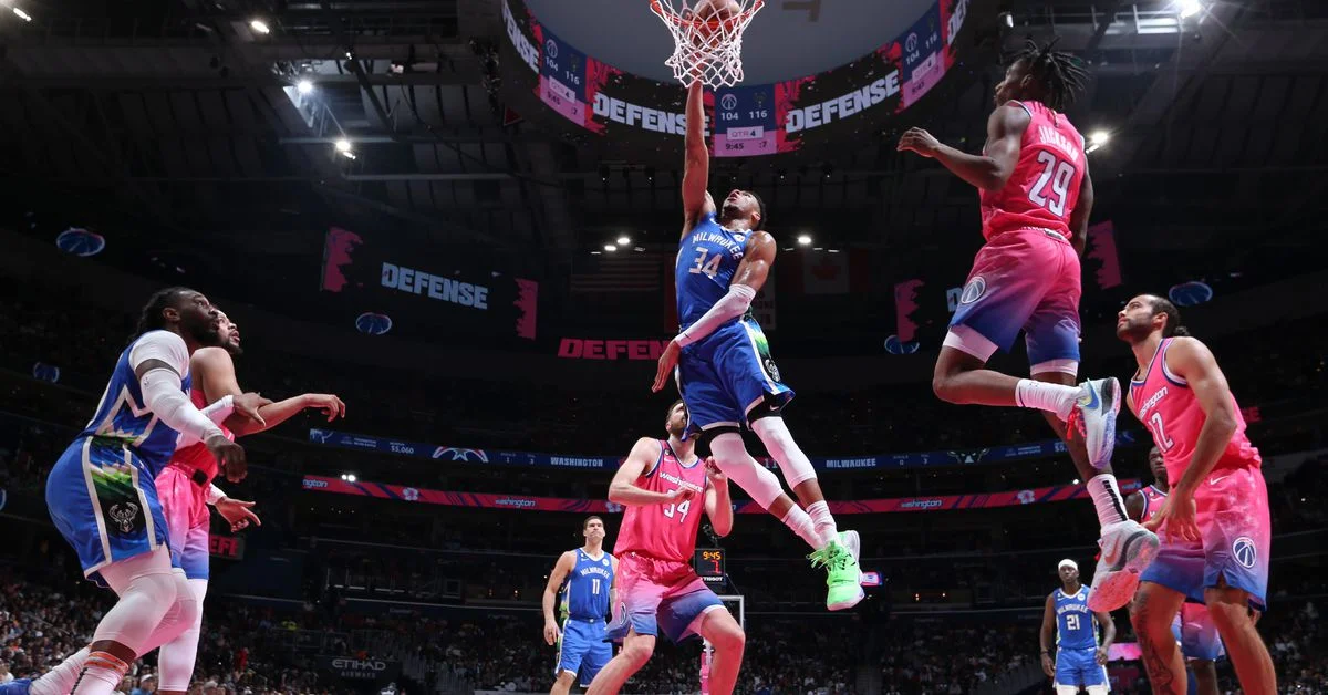 Giannis Antetokounmpo leads Bucks to victory over Wizards.