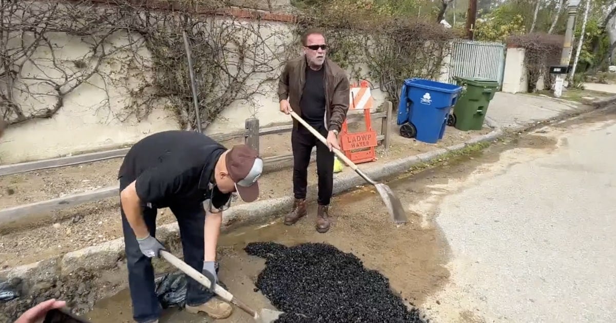 Featured image for Arnold Schwarzenegger takes action to fix LA pothole.