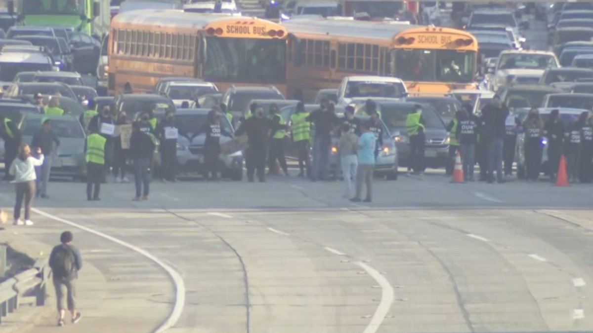 Featured image for Protesters Cause Traffic Chaos on 110 Freeway in Downtown LA