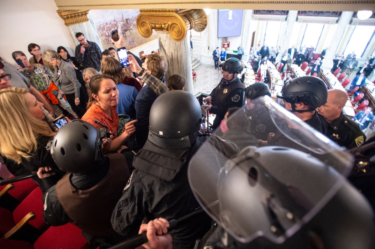 Protesters demand silenced transgender lawmaker be heard in Montana capitol.