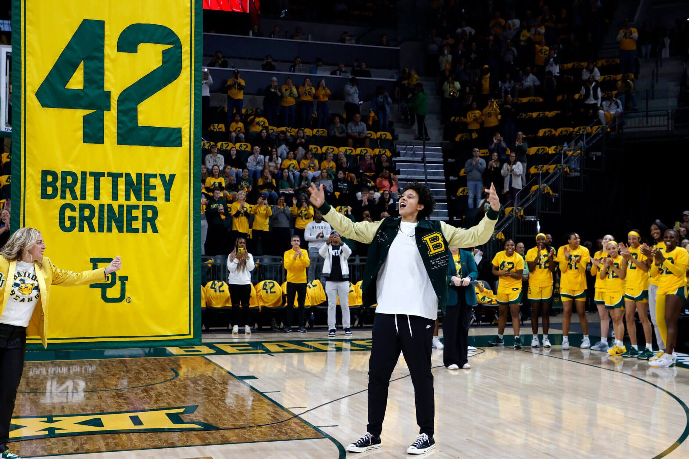 Featured image for "Baylor Retires Brittney Griner's No. 42 Jersey in Emotional Ceremony"