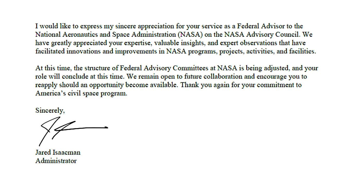 NASA Reconfigures Advisory Panel, Removes Several Members