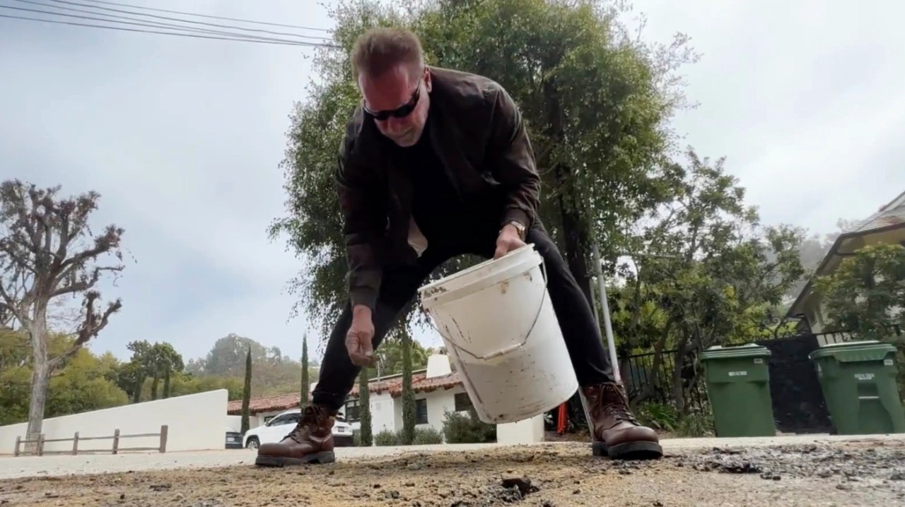 Featured image for Arnold Schwarzenegger's Pothole Filling Mishap in LA.