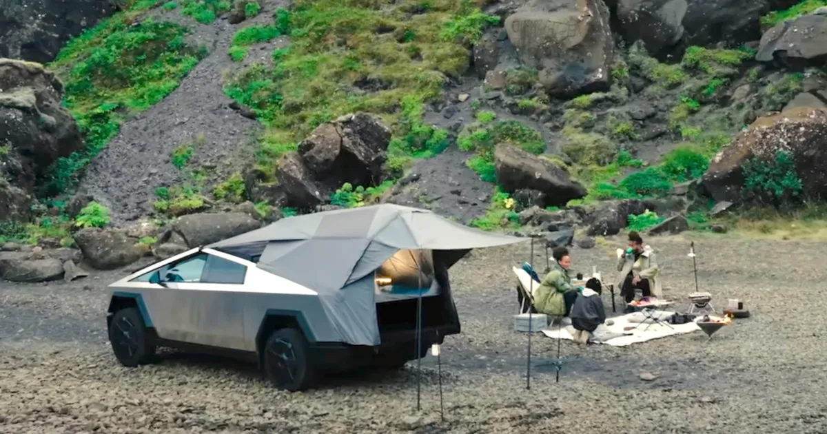 Featured image for "Tesla Unveils Cybertruck's Basecamp Tent Attachment in New Video"