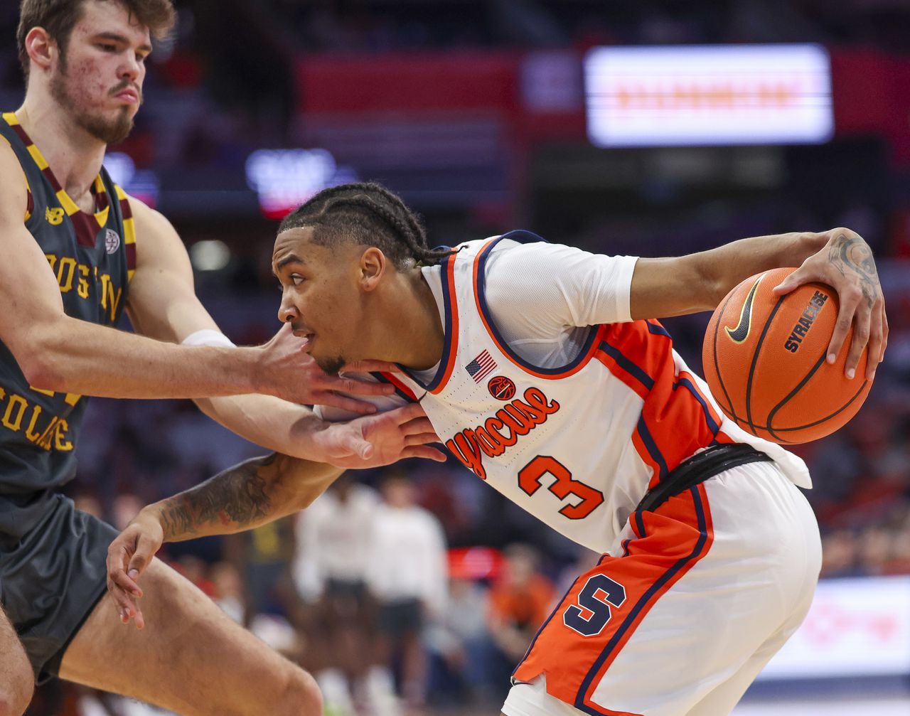 Featured image for "Syracuse's Dominant Performance Against Boston College Sparks Locker Room Buzz: 'He's a Cheat Code'"