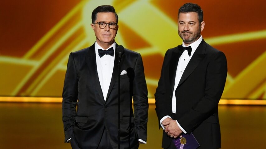 Featured image for Jimmy Kimmel Supports Stephen Colbert with Emmy Campaign Billboard