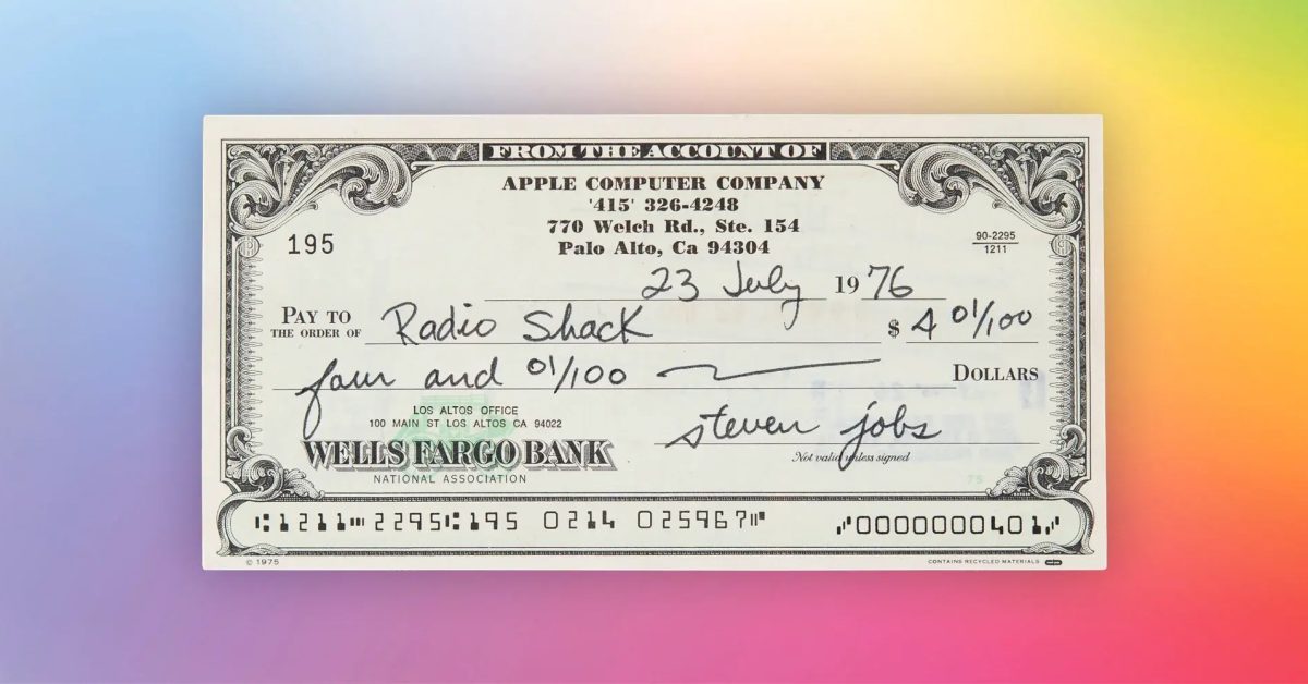 Featured image for Steve Jobs' Signed Check to RadioShack Expected to Fetch $25,000 at Auction