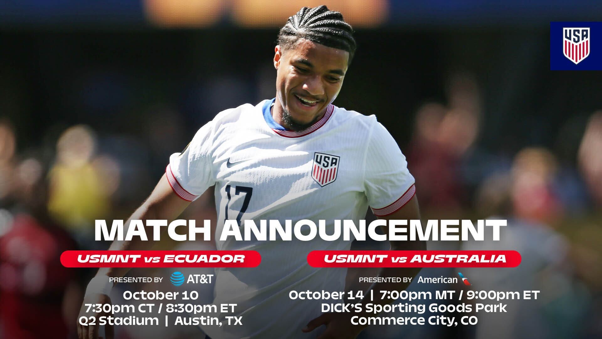Featured image for US Men’s National Team to Play Ecuador and Australia in October Friendlies