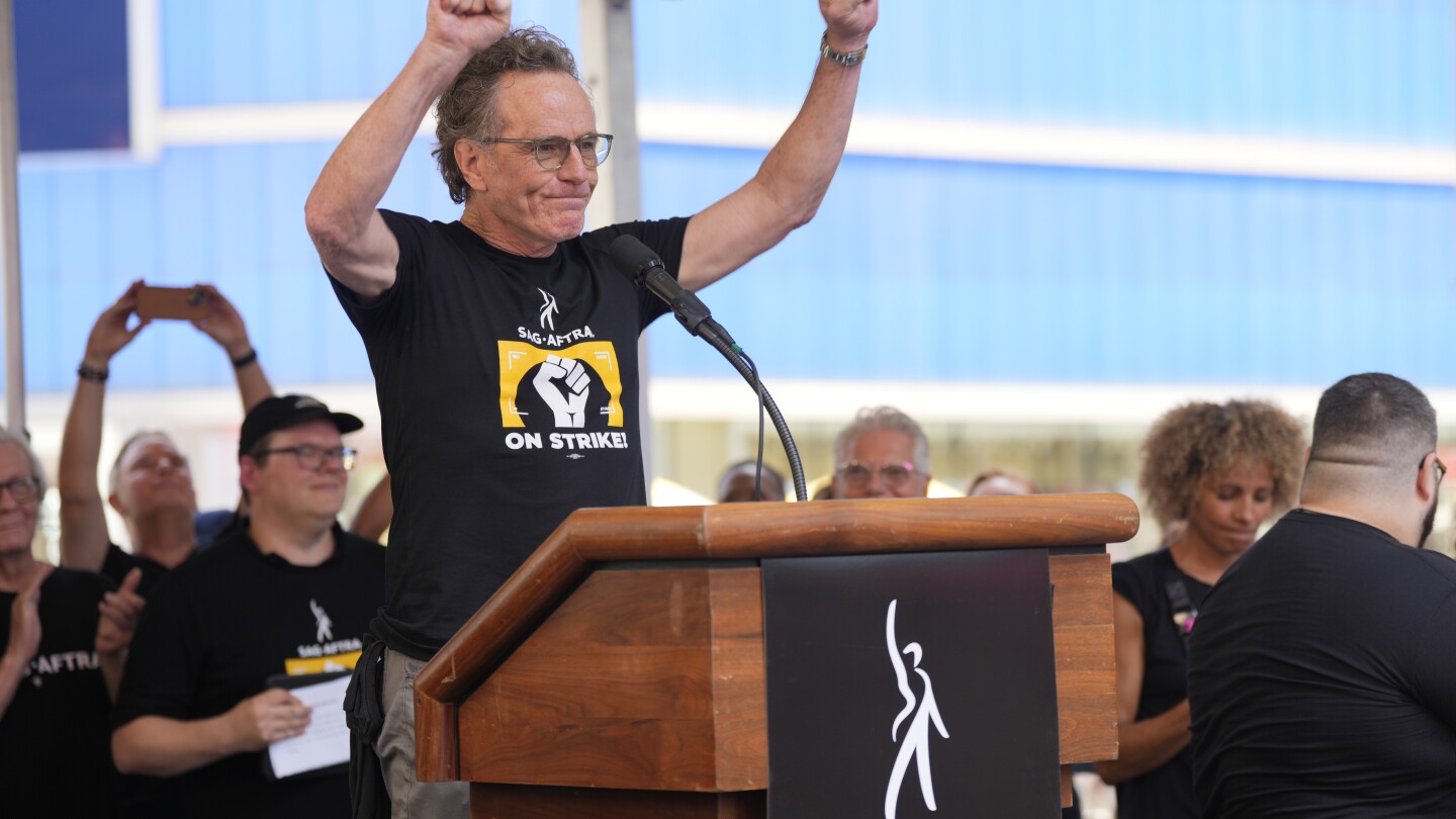 "Star-studded Times Square rally unites Bryan Cranston, Jessica Chastain, and striking actors and writers"