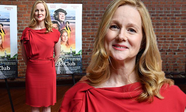 "The Miracle Club: Laura Linney Shines in Elegant Red Tea Dress at Film Screening"