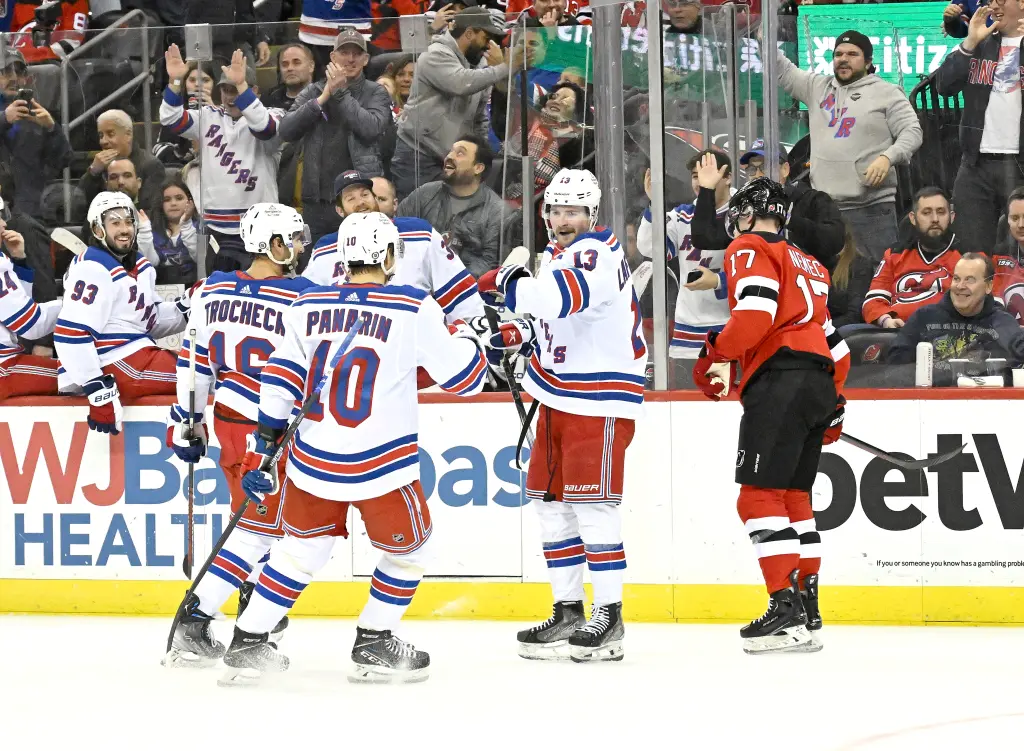 Featured image for "Rangers' Lafreniere Shines in 5-1 Win Over Devils"