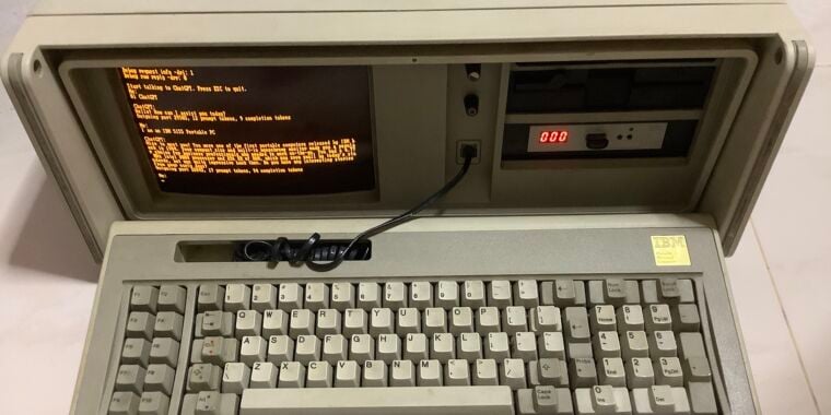 Featured image for Hobbyist brings ChatGPT to 1984 IBM PC with MS-DOS client.