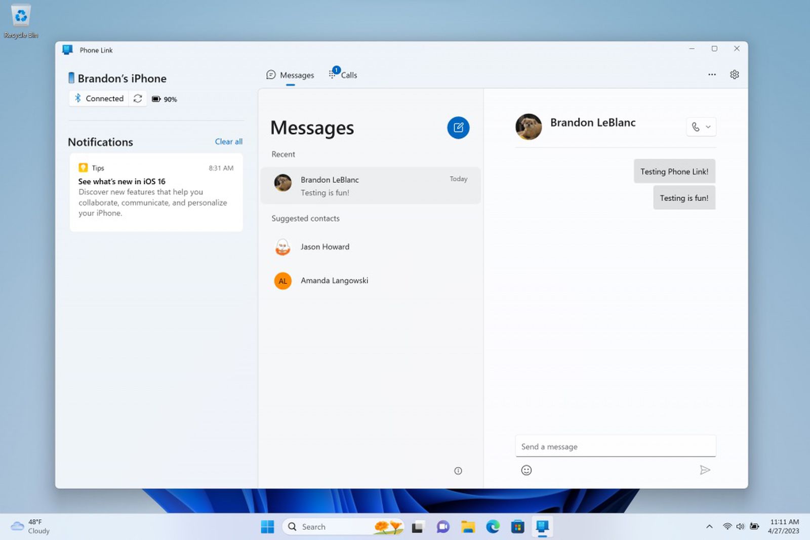 Windows 11 Enables Seamless iPhone Integration for Texting and File Transfers.