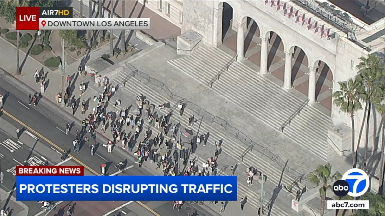 Featured image for Pro-Palestinian Protesters Shut Down 101 Freeway in Downtown LA