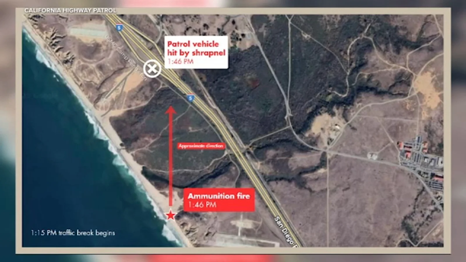 Premature fuze triggers midair explosion over I-5 during Camp Pendleton live-fire