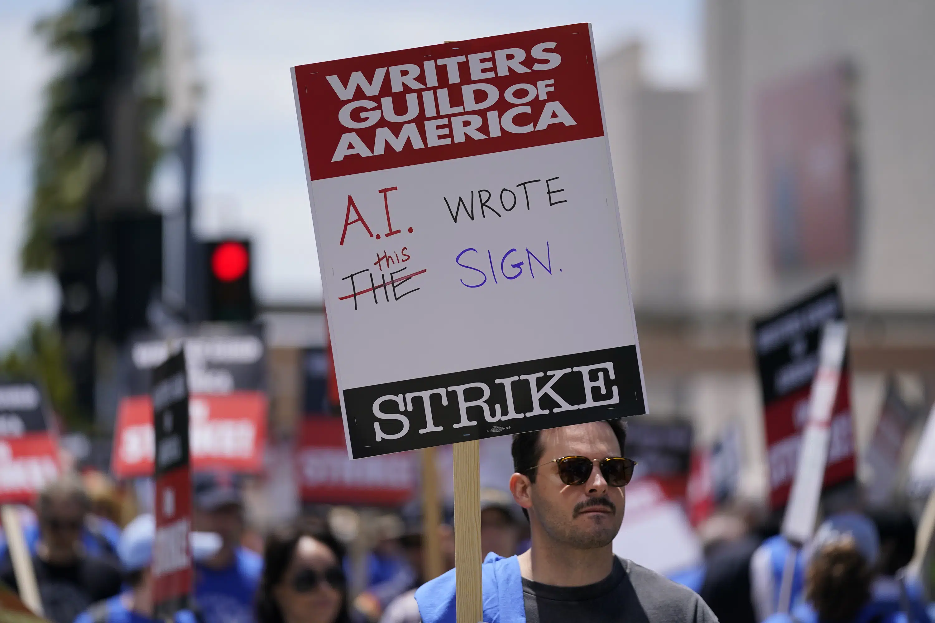 The ongoing battle between screenwriters and AI bots in Hollywood.