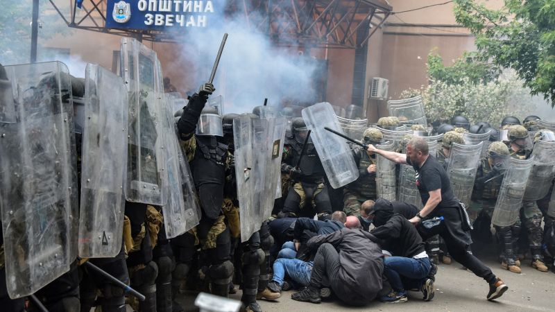 NATO peacekeepers and journalists attacked during clashes in northern Kosovo.