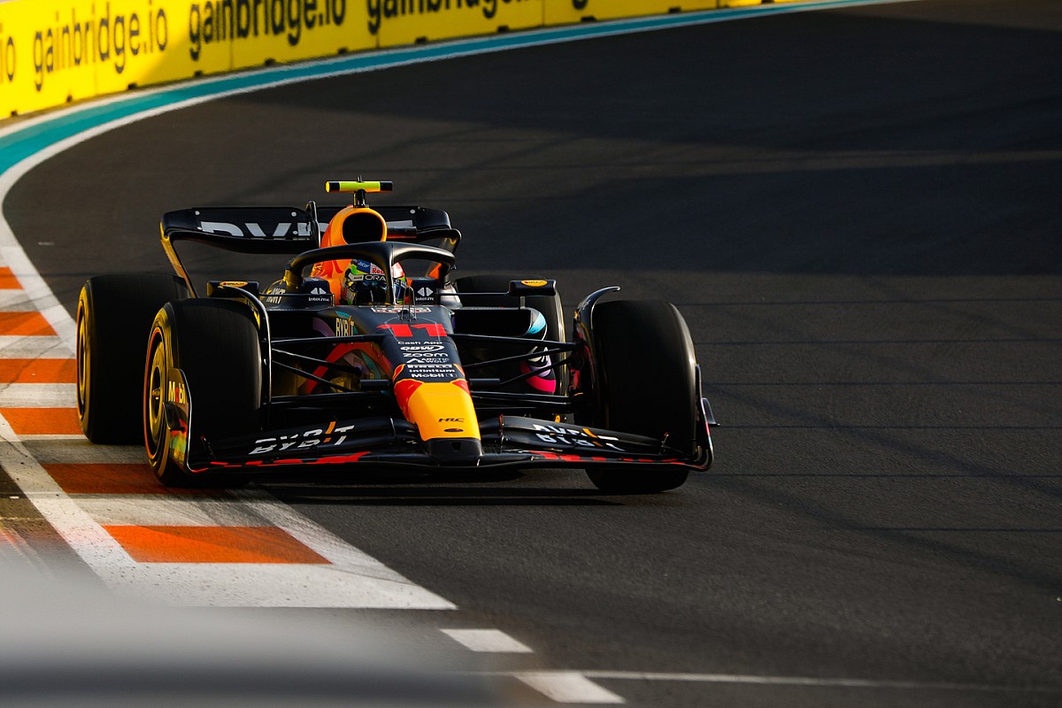 "Max Verstappen dominates Miami F1 practice as drivers face challenging track surface."