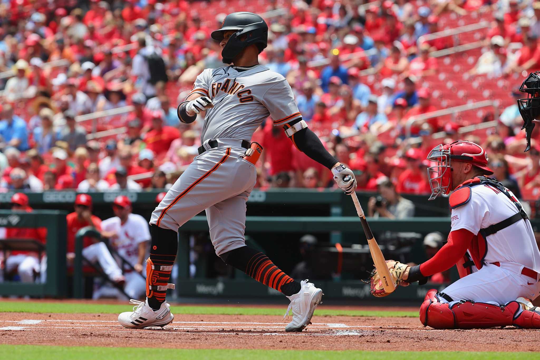 Featured image for Luis Matos shines in MLB debut as Giants sweep Cardinals.