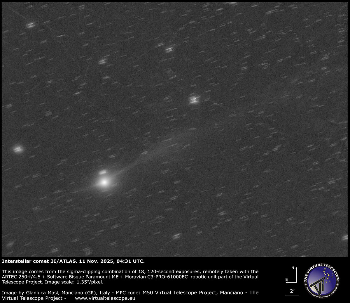 Featured image for Interstellar Comet 3I/ATLAS's Tail Grows as Radio Signal Is Detected