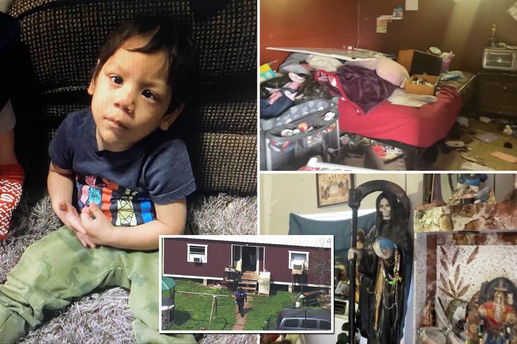 Missing Texas boy found in filthy shed with 'death altar'; mother and stepfather face charges.