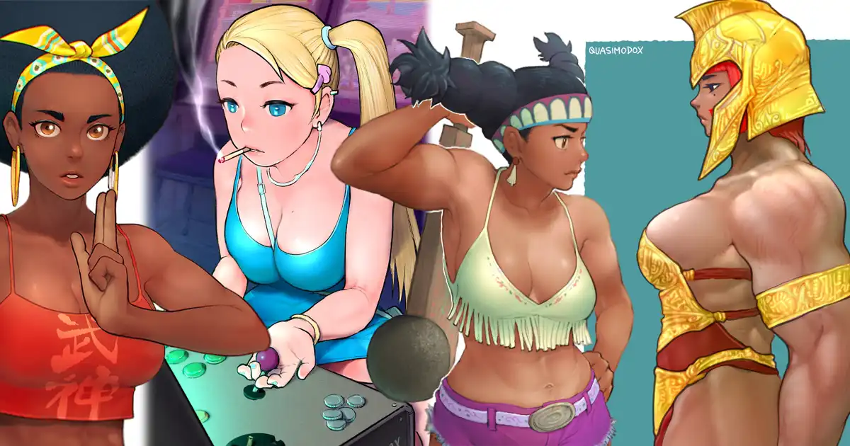 Featured image for "Quasimodox's Latest Street Fighter Fan Art Features Sexy Afro Kimberly, R. Mika, and Adult Lily"