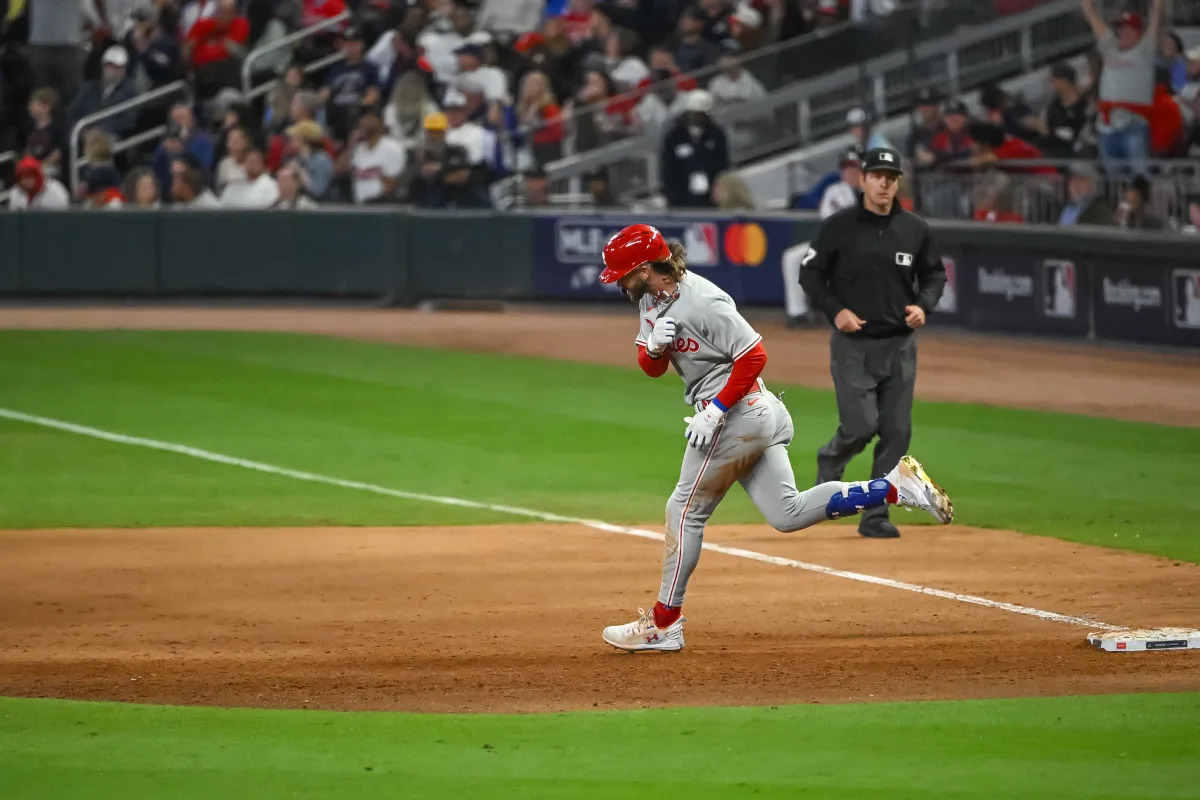 "Bryce Harper leads Phillies past Braves in MLB playoffs"