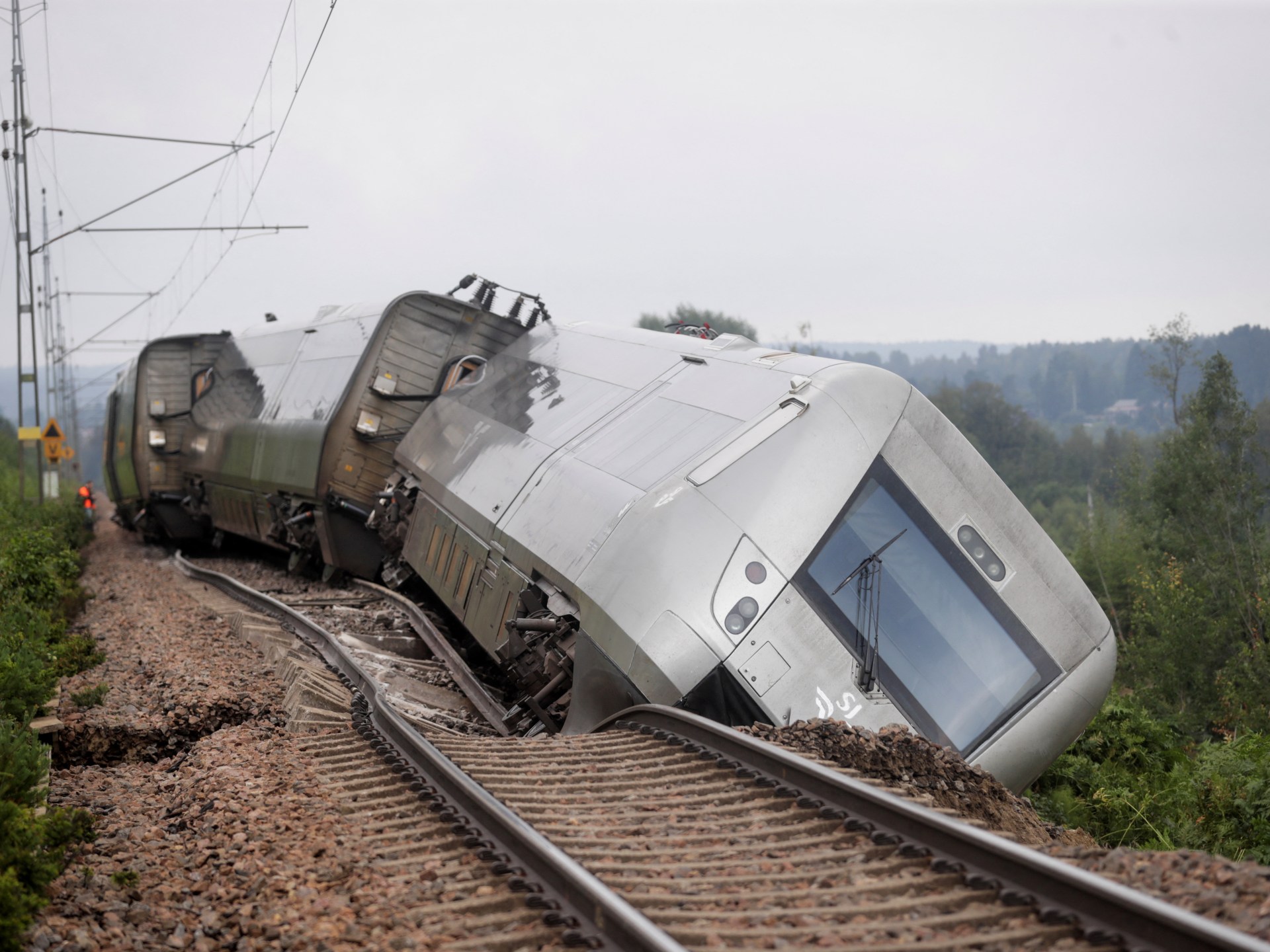 "Scandinavian Chaos: Train Derailment and Road Flooding Amidst Heavy Rain in Sweden and Norway"
