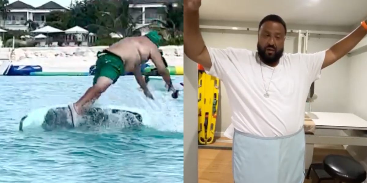 Featured image for DJ Khaled's Painful Surfing Accident Goes Viral.