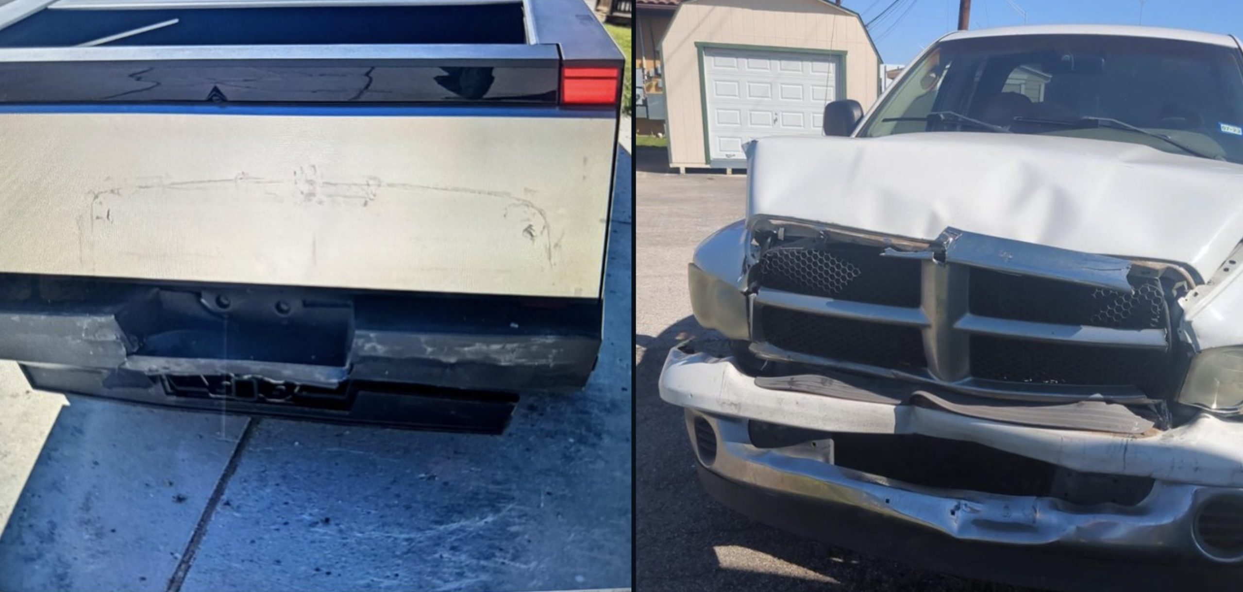 Featured image for "Tesla Cybertruck Collides with Dodge Ram, Leaves Imprint"