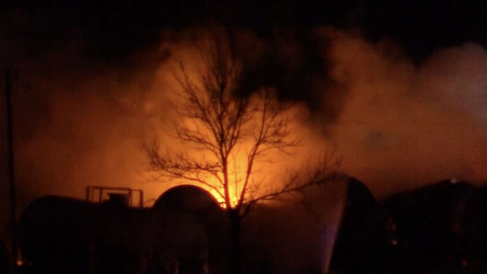 Minnesota town evacuated as train carrying ethanol derails and catches fire.