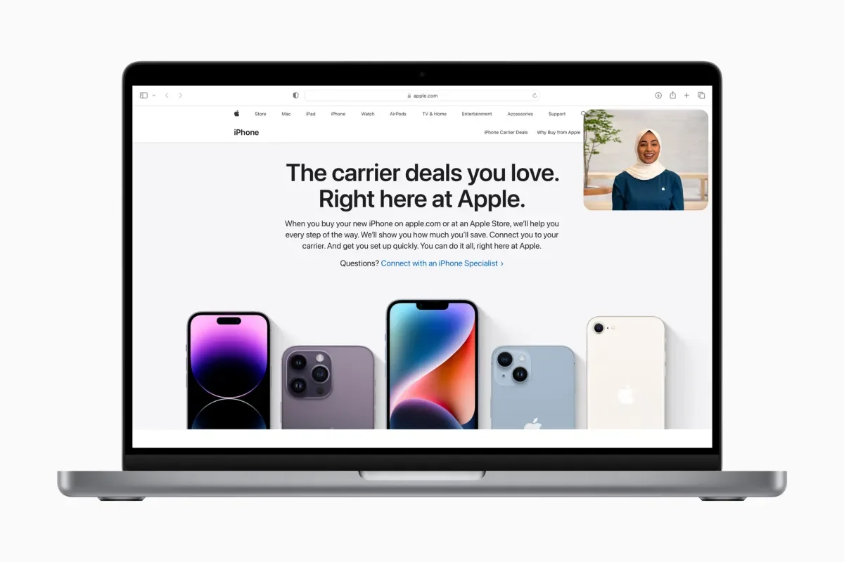 Apple introduces live specialist feature for online iPhone shopping.