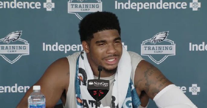 Featured image for Jihaad Campbell Excited to Join Eagles' Padded Practice and Starting Lineup