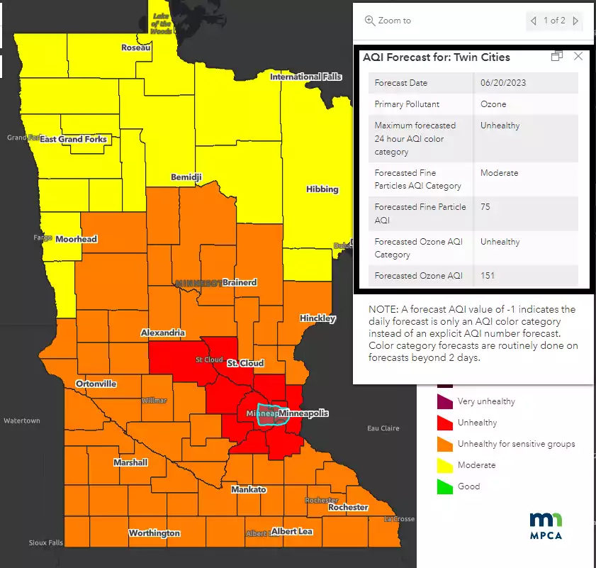 Minnesota Faces Highest Ozone Readings in 11 Years, Air Quality Alert Issued.