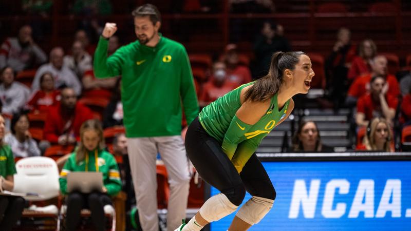 Featured image for "Ducks Soar to Elite Eight, Defeating Purdue in Volleyball Showdown"
