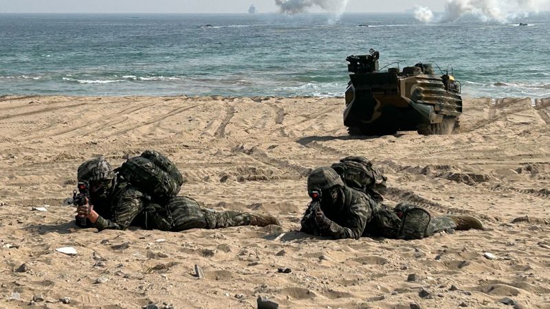 "US and South Korea hold massive joint military drills with beach assault practice"