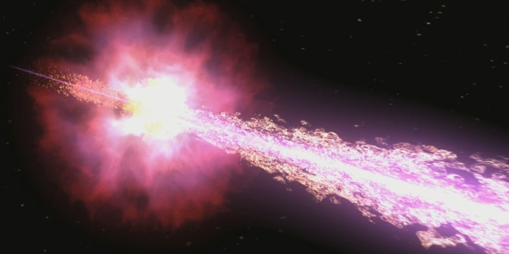 Monstrous gamma-ray burst blinds space equipment and stuns scientists.