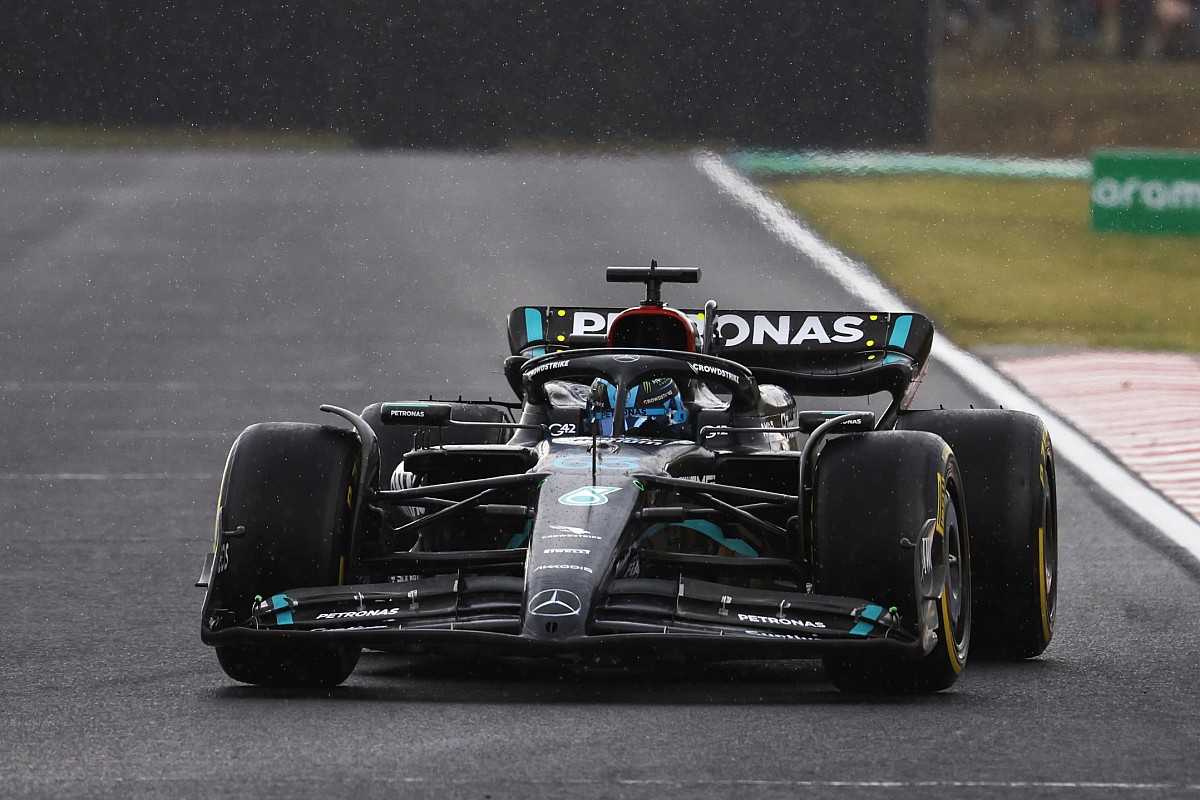 Russell Dominates Rain-Hit FP1 as Perez Crashes in Hungarian GP