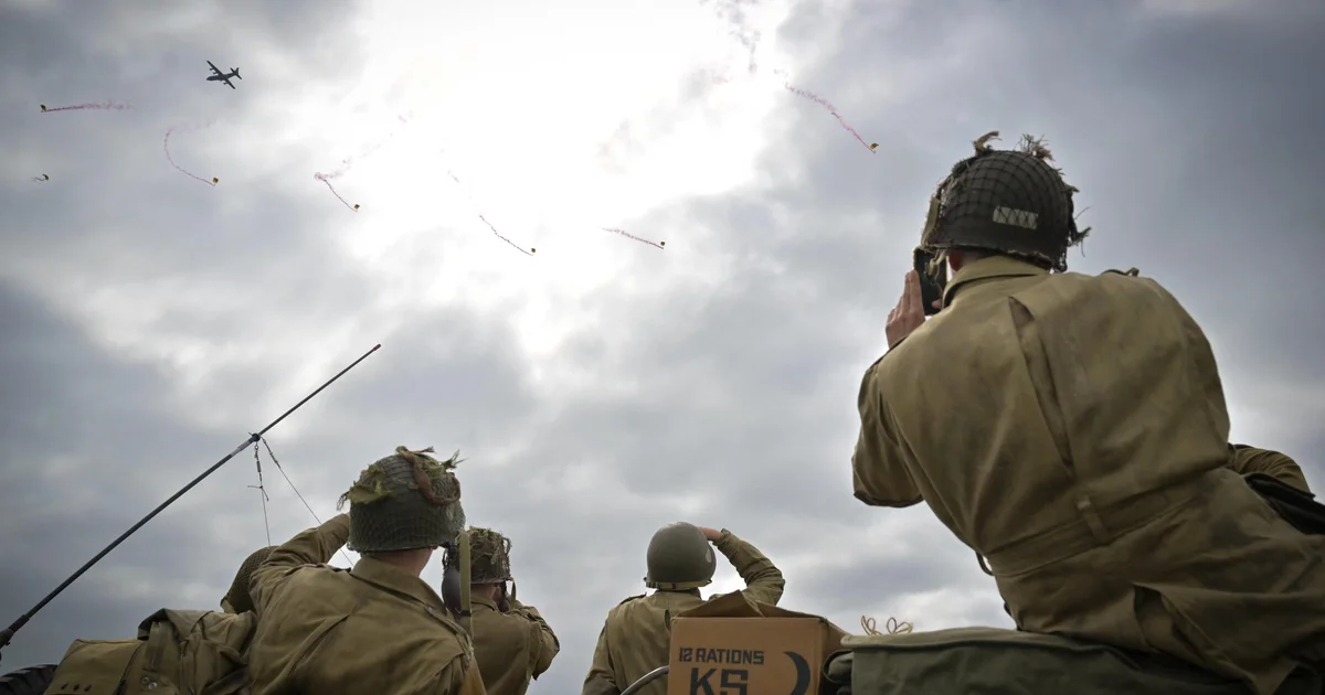 WWII Planes Drop Parachutists Over Normandy for 80th D-Day Anniversary