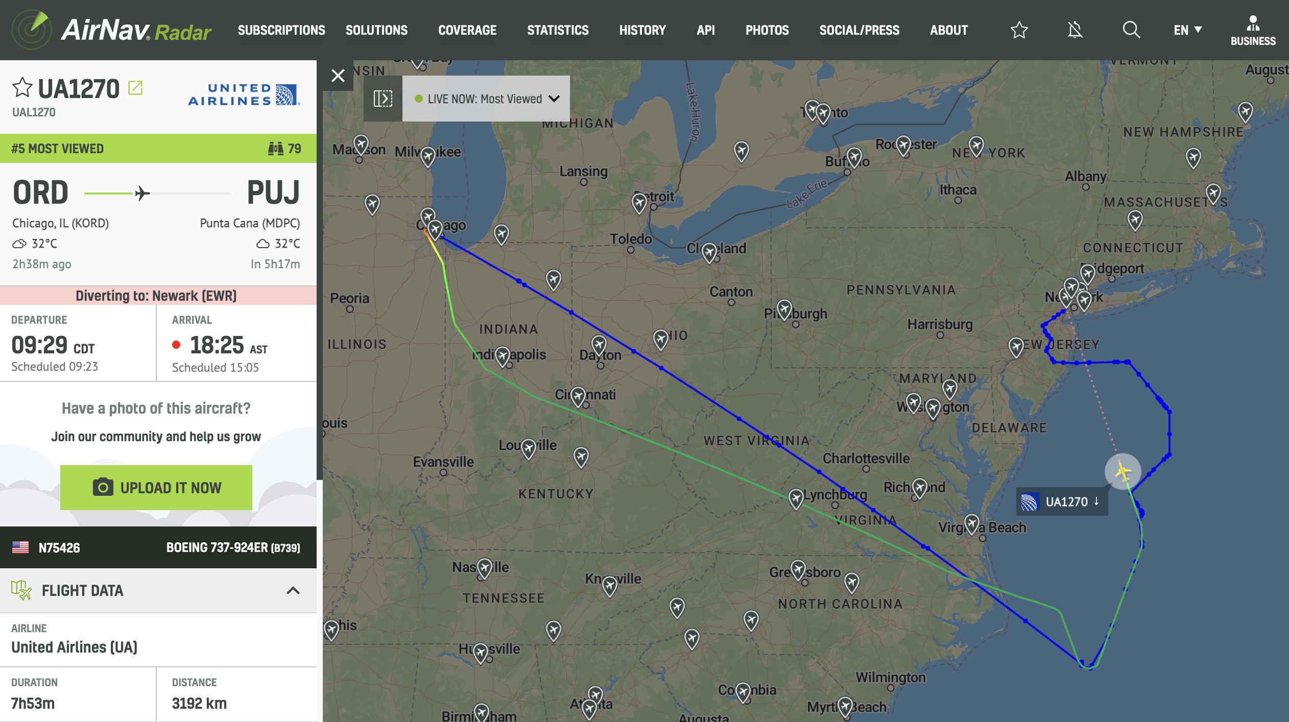 Featured image for United Flight UA1270 Diverts to New York Amid Emergency